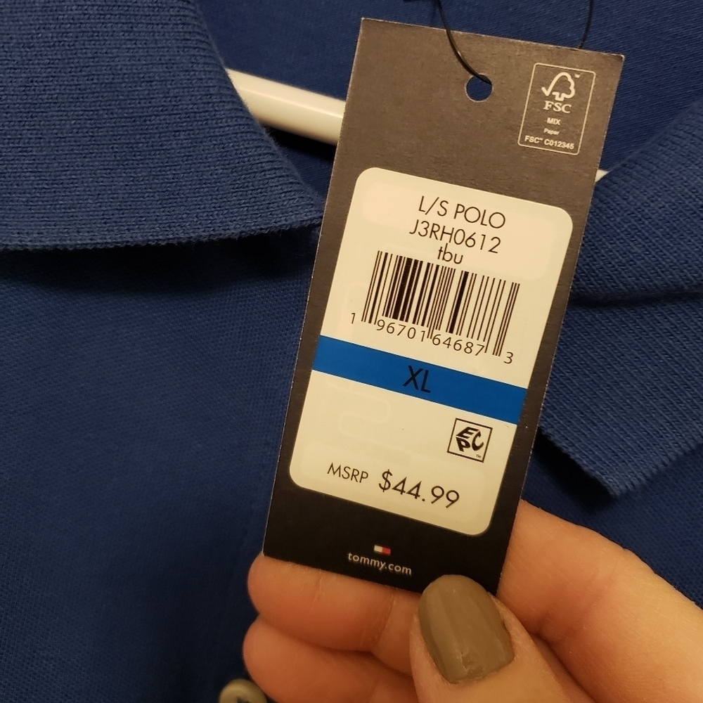 NWT Tommy Hilfiger Blue L/S Polo Shirt Size XL, Ret. $44.99 - Picture 3 of 6